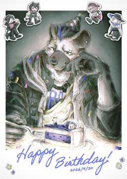 anthro birthday black_hair bottomwear clothed clothing collar ear_piercing eyebrow_piercing facial_piercing grey_body hair looking_at_cake looking_at_food looking_at_object male piercing solo topwear daihachi_9076 arknights hypergryph studio_montagne catapult_(arknights) midnight_(arknights) orchid_(arknights) popukar_(arknights) spot_(arknights) hyena mammal spotted_hyena 2026 hi_res