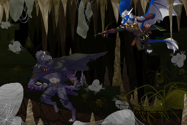 abs ancient anthro blue_body cave claws duo fangs flying lord_autumn male muscular muscular_anthro muscular_male purple_body running teeth temple dungeons_and_dragons hasbro mythology wizards_of_the_coast arachnid arthropod dragon dragonborn_(dnd) mythological_creature mythological_scalie scalie spider absurd_res hi_res