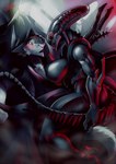 anthro big_breasts big_butt black_body black_fur breasts butt duo exoskeleton female fur male multicolored_body multicolored_fur tail two_tone_body two_tone_fur white_body white_fur djpuppeh alien_(franchise) disney epsilon alien sergal xenomorph absurd_res digital_media_(artwork) hi_res