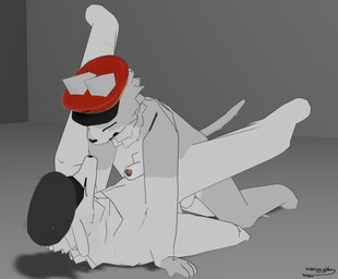 anthro anvil_position balls black_clothing black_hat black_headwear clothing duo eagle_position eyes_closed foreskin from_front_position fur genitals grey_body grey_fur hat hat_only headgear headgear_only headwear headwear_only humanoid_genitalia humanoid_penis legs_up looking_pleasured male male/male military_cap mostly_nude open_mouth penis red_clothing red_hat red_headwear sex simple_background twisted_sex white_body white_fur waninggibbous labirhin_(modeler) mau_makan_apa general_aditya raas_busok canid canine canis domestic_cat domestic_dog felid feline felis mammal 3d_(artwork) blender_(artwork) blender_eevee_(artwork) digital_media_(artwork) hi_res