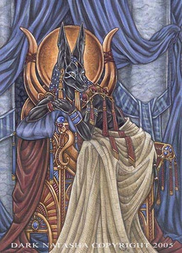 anthro biped blue_hair bracelet chair clothing dreadlocks furniture gold_(metal) gold_jewelry hair jewelry lean_muscle male muscular muscular_anthro muscular_male piercing pillow pose ring sitting solo throne dark_natasha egyptian_mythology middle_eastern_mythology mythology anubis anubian_jackal canid canine canis deity jackal mammal 2005 portrait