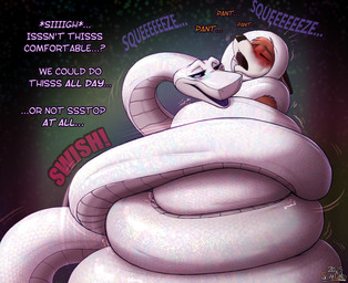 anthro asphyxiation blush coiling duo female feral male male/female restrained scales squeezing text white_body white_scales scott_calico opal_(scott_calico) canid canine fox mammal python reptile scalie snake colored english_text