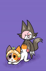 anthro bodily_fluids duo female feral genitals intersex intersex/female interspecies open_mouth penetration penis sex simple_background tons1_(artist) chikn_nuggit cheezborger_(chikn_nuggit) cofi_(chikn_nuggit) calico_cat domestic_cat felid feline felis mammal 2d_animation animated digital_media_(artwork) frame_by_frame hi_res no_sound webm