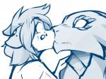 2018 ambiguous_gender anthro blue_and_white blush canid canine conditional_dnp digital_drawing_(artwork) digital_media_(artwork) duo ears_back embarrassed felid female female/ambiguous fur guardian_(twokinds) hybrid kathrin_vaughan keidran kiss_on_lips kissing male mammal markings monochrome pivoted_ears reptile scalie shocked simple_background sketch spots spotted_body spotted_fur surprise surprise_kiss tom_fischbach twokinds white_background