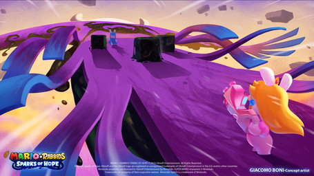 ambiguous_feral ambiguous_gender anthro black_markings block blonde_hair blue_cloak blue_clothing blue_ear_piercing cellphone cloak clothed clothed_anthro clothed_female clothing cloud copyright_symbol crown electronics extreme_size_difference featureless_legs female feral flying fur group gun hair headgear holding_gun holding_object holding_ranged_weapon holding_weapon hood_up hooded_cloak larger_ambiguous larger_feral light long_ears long_hair male markings multicolored_body multicolored_skin outside phone pink_clothing pink_shirt pink_topwear purple_body purple_skin ranged_weapon red_eyes rock shirt size_difference smaller_anthro smaller_female smaller_male standing symbol tan_body tan_skin text title topwear trio weapon white_body white_fur white_mask year giacomo_boni mario_bros mario_plus_rabbids_kingdom_battle mario_plus_rabbids_sparks_of_hope nintendo raving_rabbids rayman_(series) ubisoft rabbid_peach stooge_(mario_plus_rabbids) aquatic darkmess_manta fish lagomorph mammal manta_ray rabbid ray_(fish) 2022 adobe_photoshop_(artwork) artist_name colored crossover digital_drawing_(artwork) digital_media_(artwork) english_description english_text hi_res lighting official_art procreate_(artwork) shaded
