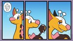 after_transformation antlers brown_body brown_fur dialogue feral fur horn nullification pink_nose speech_bubble transformation upside_down_transformation yellow_body yellow_fur trevor-fox nintendo pokemon generation_2_pokemon girafarig pokemon_(species) comic