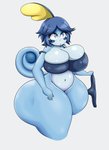 absurd_res alternate_species big_breasts big_butt blue_border border bottomless breasts butt cleavage clothed clothing female generation_8_pokemon hi_res huge_breasts huge_butt humanoid humanoidized hyper hyper_butt luditima nintendo panties pokemon pokemon_(species) pokemorph simple_background sobble solo thick_thighs underwear