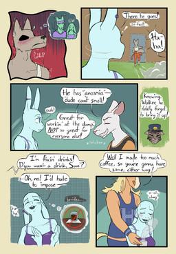 alcohol anthro beverage breasts clothed clothing dialogue ear_piercing facial_scar female fur group hair industrial_piercing jared_(halcyon) lewis_(halcyon) male open_mouth piercing scar simple_background smile sunflower_(halcyon) tail text walker_(halcyon) wristband lost_andsafe halcyon_(series) rolfe_(halcyon) canid canine canis domestic_cat equid equine felid feline felis horse lagomorph leporid mammal murid murine rabbit rat rodent wolf 2025 absurd_res comic digital_media_(artwork) english_text hi_res