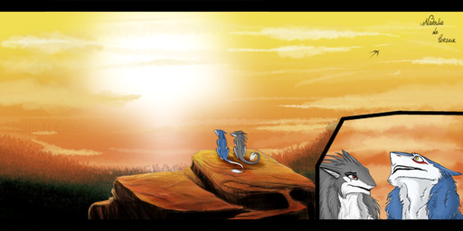 anthro duo female feral high_place male outside scenery scenery_porn smile sunrise sunset tail natalie_de_corsair markus_(dowantanaccount) natalie_(natalie_de_corsair) mammal sergal