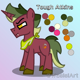 clothing cutie_mark fangs feral gradient_background hooves horn male scarf side_view simple_background solo teeth unimpressed wasisi hasbro my_little_pony mythology tough_atkins_(wasisi) equid equine horse mammal mythological_creature mythological_equine pony unicorn 1:1 model_sheet
