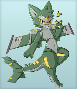 3_toes 4_fingers aircraft anthro arm_tuft blue_background brown_markings bulge chest_markings claws facial_tuft feet finger_claws fingers fur gesture green_body green_fur grey_body hand_gesture kemono lesson_one machine male markings pawpads shoulder_tuft simple_background smile smiling_at_viewer solo standing tail tail_markings toes tuft v_sign vehicle visor wings yellow_markings yellow_pawpads yellow_visor gaogomon domestic_cat felid feline felis living_aircraft living_machine living_vehicle mammal 2025 hi_res