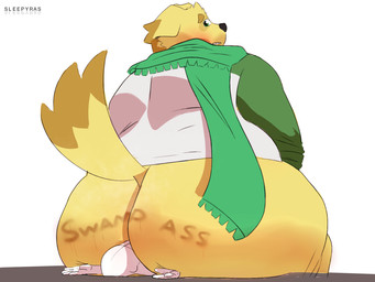 anthro blush bodily_fluids butt duo facesitting male musk overweight overweight_male sitting sitting_on_another slightly_chubby slightly_chubby_male sweat sweaty_butt thick_thighs wide_hips sleepyras lifewonders tokyo_afterschool_summoners anon cu_sith_(tas) canid canine canis domestic_dog mammal 4:3 hi_res