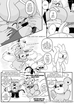 2_tails 5_fingers 5_panel_comic ambiguous_gender angry anthro big_breasts biped black_body black_eyes black_fur black_text bottomwear breasts claws clothing dialogue ellipsis exclamation_point eyebrows eyelashes eyes_closed featureless_breasts female fingers fur group hair hug hugging_another motion_lines multi_tail open_mouth open_smile pawpads paws quadruped question_mark questions_and_answers sharp_teeth skirt smile speech_bubble standing tail talking_to_another teeth text text_box tongue white_sclera heavenlyproductions nintendo pokemon eeveelution generation_2_pokemon generation_4_pokemon generation_6_pokemon generation_8_pokemon pokemon_(species) raboot shinx sylveon teddiursa 2026 absurd_res comic english_text hi_res monochrome