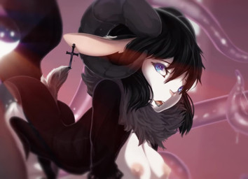 anthro biped black_body black_clothing black_fur black_hair black_horn blue_eyes bodily_fluids breasts clothing consentacles cross cum curved_horn ear_piercing female female_penetrated from_behind_position fur genital_fluids hair horn long_hair moan multicolored_body multicolored_fur neck_tuft penetration piercing pink_nose sex solo tentacle_sex tentacles tongue translucent translucent_tentacles tuft two_tone_body two_tone_fur white_body white_fur fruitbloodmilkshake miyu_(apipapi) bovid caprine mammal sheep 2017 2d_animation animated long_playtime motion_tweening sound video