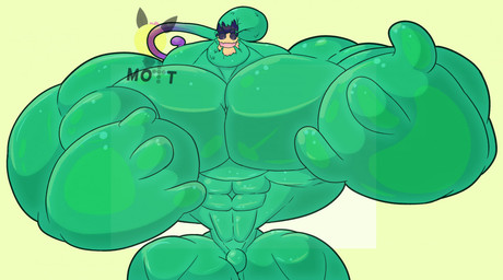 abs anthro big_muscles bulge goo_transformation huge_muscles hyper hyper_muscles male male/male muscular pecs slime smile solo takeover transformation dragmon mottaxio league_of_legends riot_games tencent zac_(lol) arthropod insect lepidopteran moth