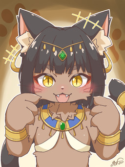 accessory anthro bangs biped black_hair black_tail bracelet brown_body brown_fur claws clothing crossbar_emanata crown ear_piercing ear_ring egyptian emanata fangs female finger_claws flat_chested front_view fur furgonomics gem gold_(metal) gold_bracelet gold_jewelry hair happy headgear inner_ear_fluff jewelry kemono neck_tuft open_mouth open_smile paws pectoral_(jewelry) piercing pupils ring ring_piercing simple_background slit_pupils smile smiling_at_viewer solo tail tail_accessory tail_jewelry tail_ring tan_background teeth text tiara topwear tuft whiskers yellow_eyes young young_anthro young_female gafu0320real brown_egyptian_cat_ear_loli domestic_cat felid feline felis mammal 2025 3:4 alternate_version_at_source digital_drawing_(artwork) digital_media_(artwork) half-length_portrait hi_res japanese_text portrait signature