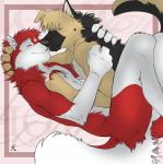 anthro balls claws duo ear_piercing eyes_closed genitals hug kissing love male male/male nude piercing tongue straydog canid canine canis domestic_dog mammal