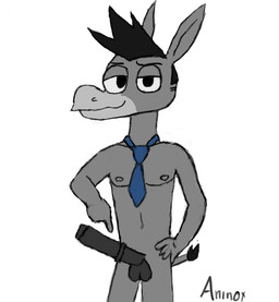 5_fingers animal_genitalia animal_penis anthro black_hair blue_necktie bottomless clothed clothing equine_genitalia equine_penis fingers fur genitals gesture grey_body grey_fur hair hand_gesture humanoid_hands looking_at_viewer male mostly_nude navel necktie necktie_only nipples penis pointing pointing_at_penis pointing_at_self politics simple_background solo standing topless topless_male white_background aninox democratic_party_(usa) democrat_donkey don_kennedy asinus donkey equid equine mammal english_description hi_res