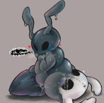 antennae_(anatomy) anthro black_eyes bodily_fluids dialogue empty_eyes featureless_feet featureless_hands feet female genital_fluids grey_body grinding masturbation nude overweight overweight_anthro overweight_female plushie plushophilia solo sweat text vaginal vaginal_fluids vaginal_masturbation sinmarshmallow hollow_knight team_cherry bretta_(hollow_knight) the_knight_(hollow_knight) arthropod beetle insect 2020 english_text