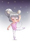 arabesque_(ballet) ballerina ballet ballet_leotard clothing cosmic_background dancewear dancing en_pointe eyes_closed eyewear female glasses grey_hair hair legwear leotard navel_outline on_one_leg simple_background smile solo standing starry_background tights yokappa vtuber celesse_souris animal_humanoid humanoid mammal mammal_humanoid murid murid_humanoid murine murine_humanoid rat_humanoid rodent rodent_humanoid