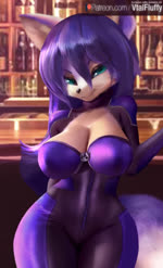 anthro big_breasts biped black_nose blinking blue_body blue_eyes blue_fur bouncing_breasts breasts closed_smile clothing female front_view fur looking_at_viewer mouth_closed skinsuit smile solo swaying text tight_clothing white_body white_fur wide_hips zipper_jumpsuit v-tal nintendo star_fox krystal_(star_fox) kursed_(star_fox) canid canine fox mammal 2d_animation animated english_text hi_res high_framerate motion_tweening no_sound short_playtime url webm