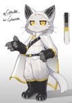 anthro boots cape clothed clothing fingerless_gloves footwear gloves handwear hood_up male plantigrade shoes simple_background solo standing white_background cattmilkk domestic_cat felid feline felis mammal absurd_res hi_res