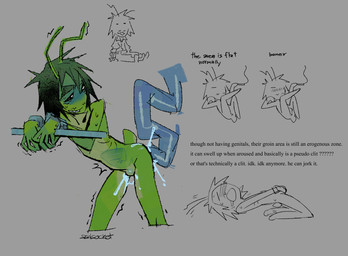 ambiguous_gender anal anal_penetration antennae_(anatomy) blue_blush blush bound green_body green_hair hair masturbation null_bulge penetration solo tentacle_penetration tentacles text translucent translucent_body ssdsocket alien alien_humanoid humanoid english_text hi_res