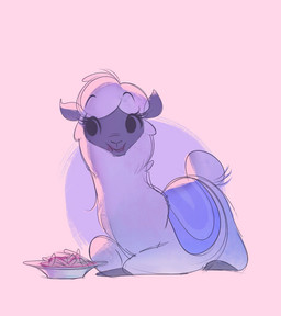 abstract_background ambiguous_gender eating feral food fur grey_body pasta quadruped solo tail white_body white_fur itsdanfango alpaca camelid mammal 2018 sketch