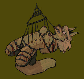 animal_genitalia anthro bdsm blood blush bodily_fluids bondage bound canine_genitalia female genital_piercing genital_torture genitals nipple_chain nipple_piercing nipple_ring nipples nude open_mouth piercing piercing_bondage restraints ring_piercing solo suspension tongue tongue_piercing tongue_ring vulva vulva_piercing openfracturesday mammal absurd_res digital_media_(artwork) hi_res
