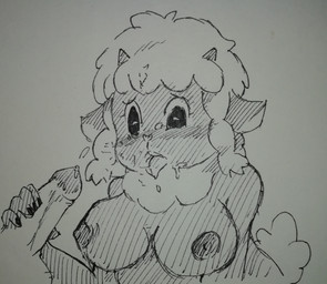 anthro anthrofied bodily_fluids breasts cum duo female female_focus genital_fluids genitals horizontal_pupils male male/female nipples penis pokemorph pupils solo_focus kuriska nintendo pokemon bovid caprine generation_8_pokemon mammal pokemon_(species) wooloo 2019 absurd_res hi_res monochrome source_request