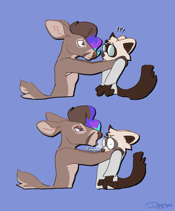 anthro blue_background blue_highlights breath brown_body brown_fur brown_hair brown_inner_ear brown_nose clothed clothing coat duo eyebrows eyewear foggy_glasses fur glasses glistening_eyelids hair hands_on_another's_shoulders highlights_(coloring) horizontal_pupils lab_coat looking_at_another male multicolored_highlights nude opaque_glasses open_mouth pupils purple_eyes purple_highlights round_glasses shoulder_grab simple_background snout sound_effects tail tan_body tan_fur tan_inner_ear topwear wearing_glasses white_body white_fur dyyrlysh kristoffer_everglade tuko_(tukoferret) deer domestic_ferret mammal mustelid musteline new_world_deer true_musteline weasel white-tailed_deer 2025 aliasing aseprite_(artwork) digital_drawing_(artwork) digital_media_(artwork) flat_colors hi_res