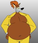 anthro belly big_belly clothing male overweight overweight_anthro overweight_male solo yellow_clothing wolfox90210 fox_kids frankenfox canid canine fox mammal 2022 hi_res