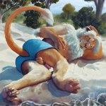 4_toes 5_fingers anthro balls beach claws clothing digitigrade feet finger_claws fingers fur genitals grey_mane lounging male mane pawpads paws penis pink_nose pink_pawpads raised_tail semi-anthro smile smiling_at_viewer solo swimwear tail tail_tuft toe_claws toes tuft underwear wardrobe_malfunction whiskers liosoun felid lion mammal pantherine hi_res