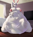 54321awesome absurd_res anthro beastars bedroom bedroom_background belly big_belly big_breasts breasts canid canine canis curtains curtains_open day electronics face_imprint female female_pred fully_inside hand_behind_head hand_imprint haru_(beastars) hi_res huge_breasts imminent_digestion imprint kneeling lagomorph legoshi_(beastars) leporid light light_beam long_ears looking_at_viewer male male_prey mammal nipples nude nude_female rabbit raised_arm same_size_vore smile struggling struggling_prey sunbeam sunlight television unwilling_prey vore white_body window wolf