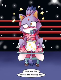 abdl ageplay anthro baby_clothing babying blush clothed clothing dialogue diaper dress embarrassed female female/female fighting_ring footwear humiliation object_in_mouth pacifier pacifier_in_mouth pink_clothing pink_dress public public_humiliation roleplay socks solo stroller text wearing_diaper young young_anthro sdcharm_(artist) sega sonic_the_hedgehog_(series) blaze_the_cat felid feline mammal english_text hi_res story story_in_description
