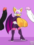 anthro bedroom_eyes big_breasts breasts clothed clothing female genitals hand_on_hip huge_breasts male male/female membrane_(anatomy) membranous_wings narrowed_eyes nipples penis presenting presenting_breasts purple_background seductive simple_background vein veiny_penis wings mklancer00 netflix sega sonic_prime sonic_the_hedgehog_(series) rouge_the_bat bat mammal absurd_res hi_res