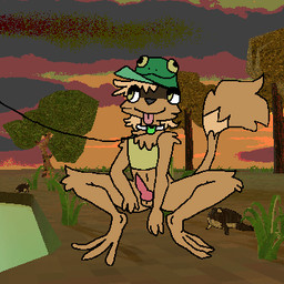 barefoot bodily_fluids brown_body brown_fur clothing collar crop_top crouching feet fur genital_fluids genitals knot knotted_penis leaking_precum leash leashed_collar long_tongue male penis precum shirt solo throbbing throbbing_penis tongue topwear yellow_clothing yellow_shirt yellow_topwear vapor_towers amphibian canid canine frog mammal toad_(frog) 1:1 animated blender_(artwork) digital_media_(artwork) low_res mixed_media