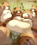 anthro bathing belly big_belly blush brown_body brown_fur detailed_background flaccid fur genitals group inverted_nipples kemono male micropenis moobs nipples overweight overweight_male penis scar sitting sleeping small_penis water young young_anthro debudave_12 lifewonders tokyo_afterschool_summoners gyobu's_underlings gyobu_(tas) canid canine mammal raccoon_dog tanuki 2022 5:6 absurd_res hi_res