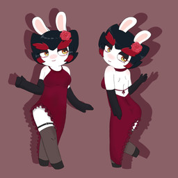 3_fingers anthro armwear bent_arm black_armwear black_clothing black_elbow_gloves black_eyelids black_footwear black_garter_belt black_gloves black_hair black_handwear black_shoes blush breasts brown_clothing brown_footwear brown_knee_socks closed_smile clothed clothed_anthro clothed_female clothing dress drop_shadow elbow_gloves eyebrows female female_anthro fingers footwear fur garter_belt garter_straps gloves hair handwear light long_ears markings mole_(marking) mouth_closed multicolored_hair noseless orange_eyes red_background red_clothing red_dress red_eyebrows red_hair short_hair simple_background smile solo tan_inner_ear thick_eyebrows two_tone_hair white_body white_fur peypey_mei1925 mario_plus_rabbids_sparks_of_hope nintendo raving_rabbids rayman_(series) ubisoft kanya_(mario_plus_rabbids) lagomorph mammal rabbid 1:1 colored crossover digital_drawing_(artwork) digital_media_(artwork) hi_res lighting multiple_scenes shaded