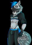 alpha_channel anthro big_bulge bite biting_lip black_eyebrows blue_eyes blue_hair bottomwear branded_clothing bulge canid canine clothing collar croft_estrelle curled_tail detailed_bulge ear_piercing eshelle eyebrows fangs fist fox fur gauged_ear gloves grey_body grey_fur hair handwear jacket jye latex lean_body male mammal meme meme_clothing multicolored_body multicolored_fur neck_tuft pants piercing pink_nose seductive simple_background solo streetwear swimwear tail techwear teeth tight_clothing topwear translucent translucent_clothing translucent_swimwear transparent_background tuft two_tone_body two_tone_fur