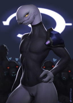 3_fingers anthro armor bottomless claws clothed clothing female fingers flat_chested genitals group pauldron solo_focus tight_clothing vulva w4g4 halo_(series) microsoft xbox_game_studios alien sangheili unggoy 2022 hi_res
