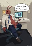 balls bottomwear clothing cubicle dialogue erection footwear genitals glans male necktie office pants penis shirt shoes sitting text topwear luvamisguilty ant arthropod hymenopteran insect digital_drawing_(artwork) digital_media_(artwork) english_text hi_res