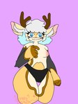 anthro antlers blue_eyes blue_hair breasts clothing deer_antlers exposed_breasts female female_anthro fur hair horn looking_at_viewer nipples panties simple_background small_breasts smile solo thick_thighs underwear white_body white_fur white_hair wide_hips yellow_body yellow_fur sl33py_demon ivory(sl33py_demon) deer hybrid mammal 3:4 digital_media_(artwork) hi_res