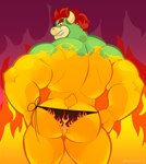 beetleartz bowser butt butt_focus clothing green_body hair hi_res koopa male mario_bros nintendo rear_view red_eyes red_hair scalie solo standing thong underwear yellow_body