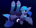 2016 blue_background blue_eyes blue_hair blush butt clothing collar cutie_mark dock_(anatomy) equid equine feathered_wings feathers female feral friendship_is_magic genitals gradient_background hair hasbro hooves horn legs_up legwear looking_at_viewer lying mammal my_little_pony mythological_creature mythological_equine mythology on_back pony-butt-express ponytail princess_luna_(mlp) pussy semi-anthro simple_background solo tail thigh_highs underhoof white_background winged_unicorn wings