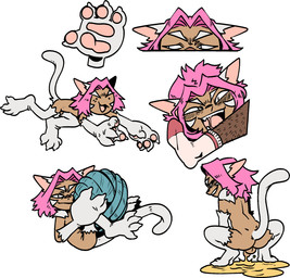 4_fingers ball_of_yarn balls big_hands bodily_fluids butt crouching fingers genital_fluids genitals hair male nude pawpads pee_on_floor peeing penis pink_hair pink_pawpads smile solo urine yarn forebodingart chessly animal_humanoid cat_humanoid felid felid_humanoid feline feline_humanoid humanoid mammal mammal_humanoid hi_res