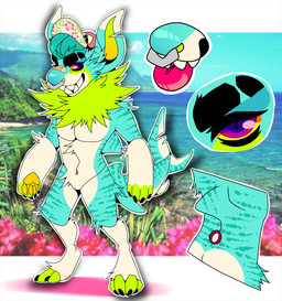 anthro arm_tuft black_claws blue_body blue_fur blue_hair cheek_tuft claws clothing dorsal_fin facial_piercing facial_tuft featureless_crotch feet fin fingerless_gloves front_view fur glistening glistening_eyes gloves gradient_inner_ear green_body green_fingers green_fur green_inner_ear green_toes grin hair handwear male neck_tuft nose_piercing nose_ring nude pawpads piercing purple_eyes ring_piercing septum_piercing septum_ring shoulder_tuft smile solo standing toeless_(marking) tongue tongue_out tuft two_tone_inner_ear white_body white_fur yellow_inner_ear yellow_pawpads princelykaden