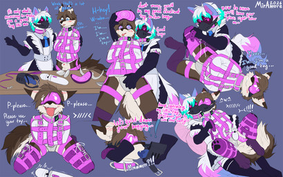 ambiguous_gender anthro balls bdsm begging bitchsuit blush bondage bondage_gear bound chastity_belt chastity_device chicken-wing_tied clothing cock_gag collar dialogue duo fur gag genitals hypnosis hypnotic_visor maid_uniform male male/ambiguous mind_control muzzle_(object) muzzle_gag open_mouth petplay restraints roleplay sex sex_toy simple_background straitjacket submissive tail text tongue training uniform vibrator visor wand_vibrator miramore canid canine fox mammal dated digital_media_(artwork) english_text hi_res sequence signature
