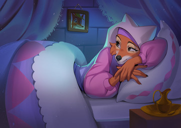 5_fingers alternative_fashion anthro bed biped blush cheek_tuft classic_lolita claws clothed clothed_anthro clothed_female clothing facial_tuft female finger_claws fingers fur furniture inside j-fashion lolita_(fashion) lying lying_on_bed on_bed on_front orange_body orange_fur pillow smile solo tuft sorafoxyteils disney robin_hood_(disney) maid_marian canid canine fox mammal red_fox true_fox 2025 hi_res