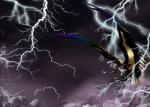 ambiguous_gender claws day detailed_background electricity feathered_wings feathers feral flying lightning open_mouth outside solo teeth wings grievousfan unknown_species 2019 absurd_res digital_media_(artwork) hi_res